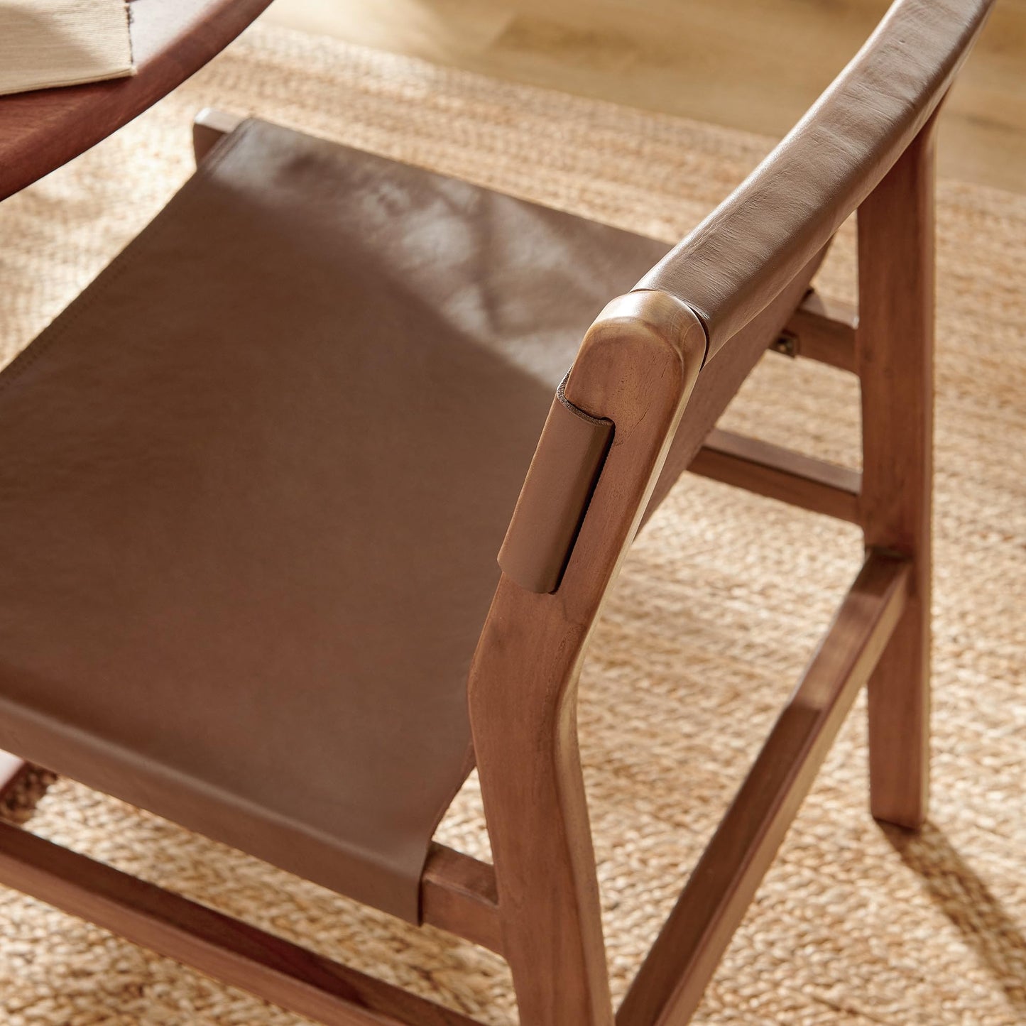 Modway Sonora Leather Dining Side Chair in Nutmeg Brown – Mid Century Modern Armless Accent Chair with Teak Wood Frame for Dining Room, Office, or Entryway