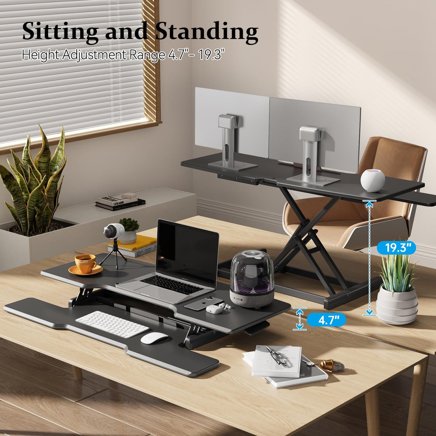 JYLH JOYSEEKER 42 inch Standing Desk Converter, Height Adjustable Desktop Standing Desk with Keyboard Tray for Two Monitors, Sit to Stand up Desk Riser Computer Workstation for Home Office, Black