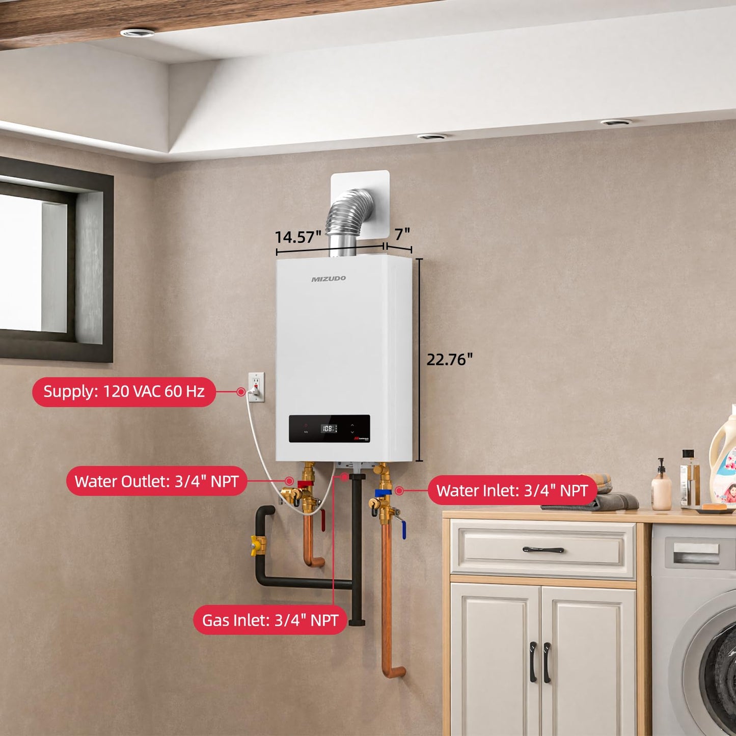 MIZUDO Tankless Water Heater Propane Indoor, Max 4.0 GPM 90,000 BTU CSA Certified Constant Temp High Power On Demand Hot Water Heater, for Whole House or Apartment, Gen 2