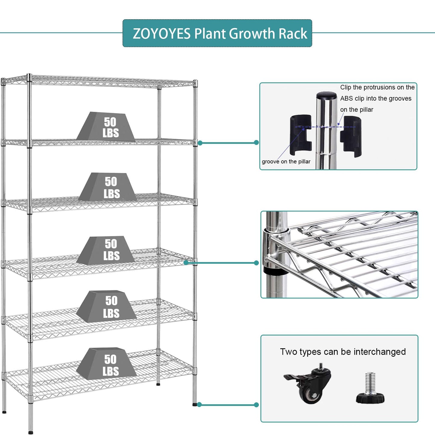 ZOYOYES Indoor Greenhouse 6-Tier Plant Stand with Grow Lights & Cover