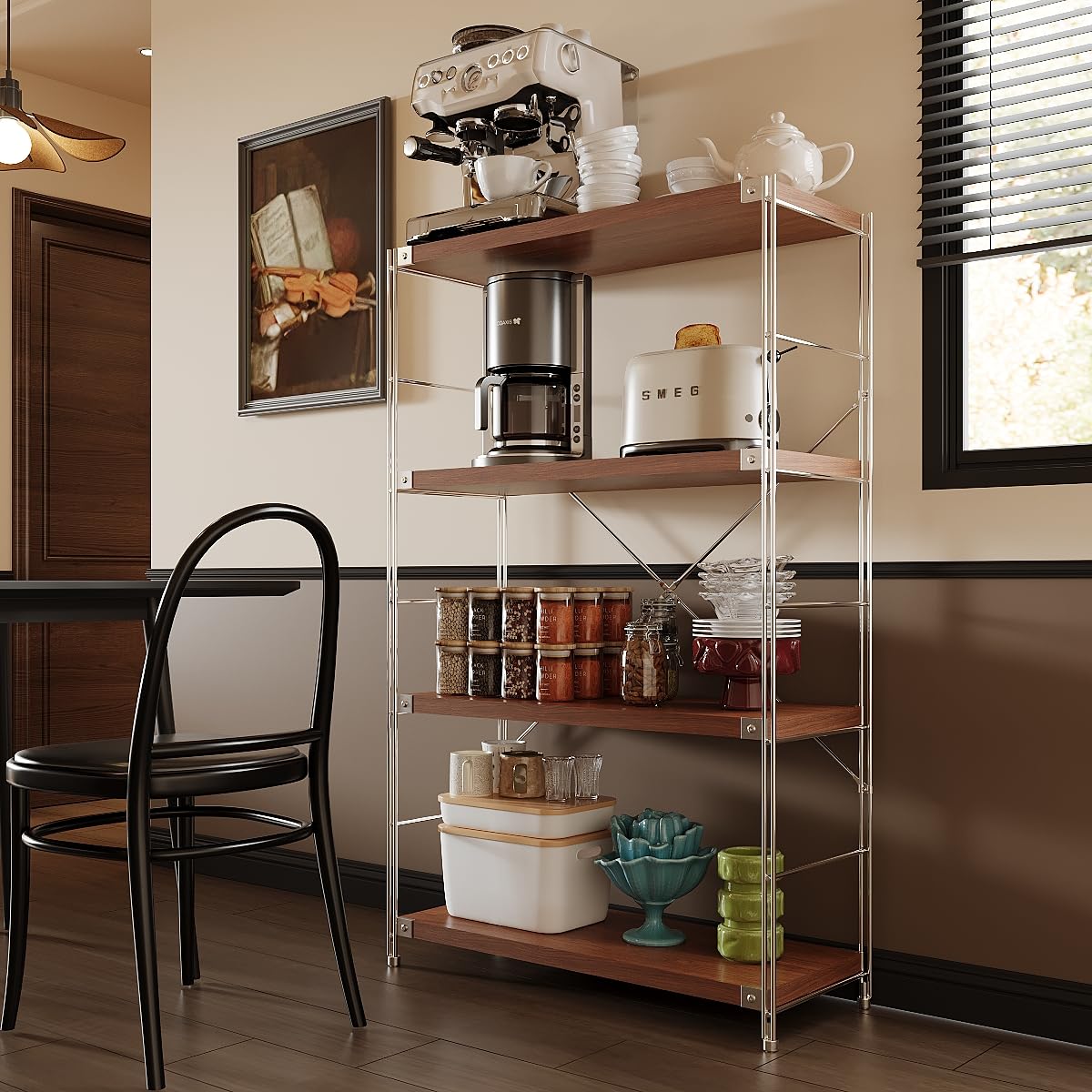 Achene 4-Tier Industrial Bookshelf, Storage Bookcase for Living Room, Bedroom, Home Office, and Kitchen, 11.81"x31.5"x51.18" Inches (Walnut, 4T32IN)
