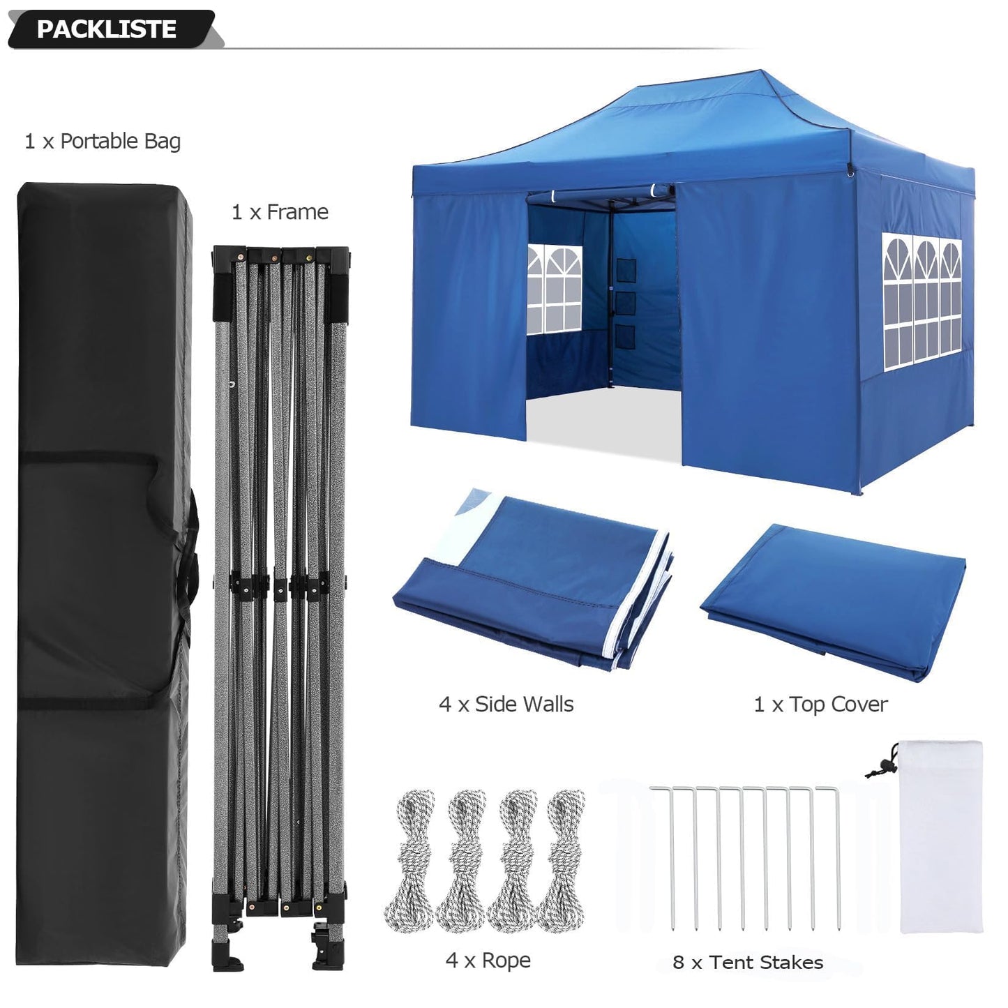 COBIZI 10x15 Pop up Canopy Tent 10x15 Canopy with 4 Sidewalls Waterproof Heavy Duty Commercial Canopy for Parties Outdoor Garden Gazebo Tent, Carry Bag(10x15ft, Blue)