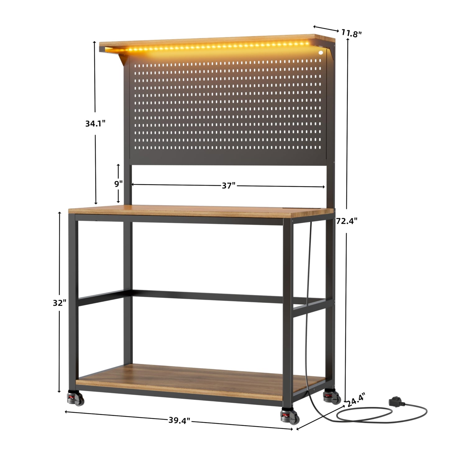 PAKASEPT 3D Printer Stand with Filament Storage Workbench,3D Printer Table with Charging Station & LED Lights,Heavy Duty Rolling Printer Desk with Pegboard for Workshop/Office/Garage
