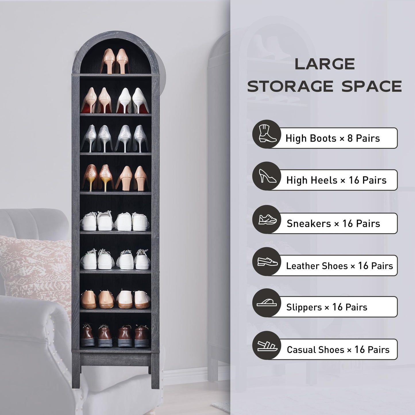 IFGET 71" Tall Arched Bookshelf, 8 Tiers Arch Bookcase with Storage, Modern Farmhouse Book Shelf with Adjustable Shelves, Wood Bookshelf w/Open Display Shelves for Living Room, Office (Dark Grey)