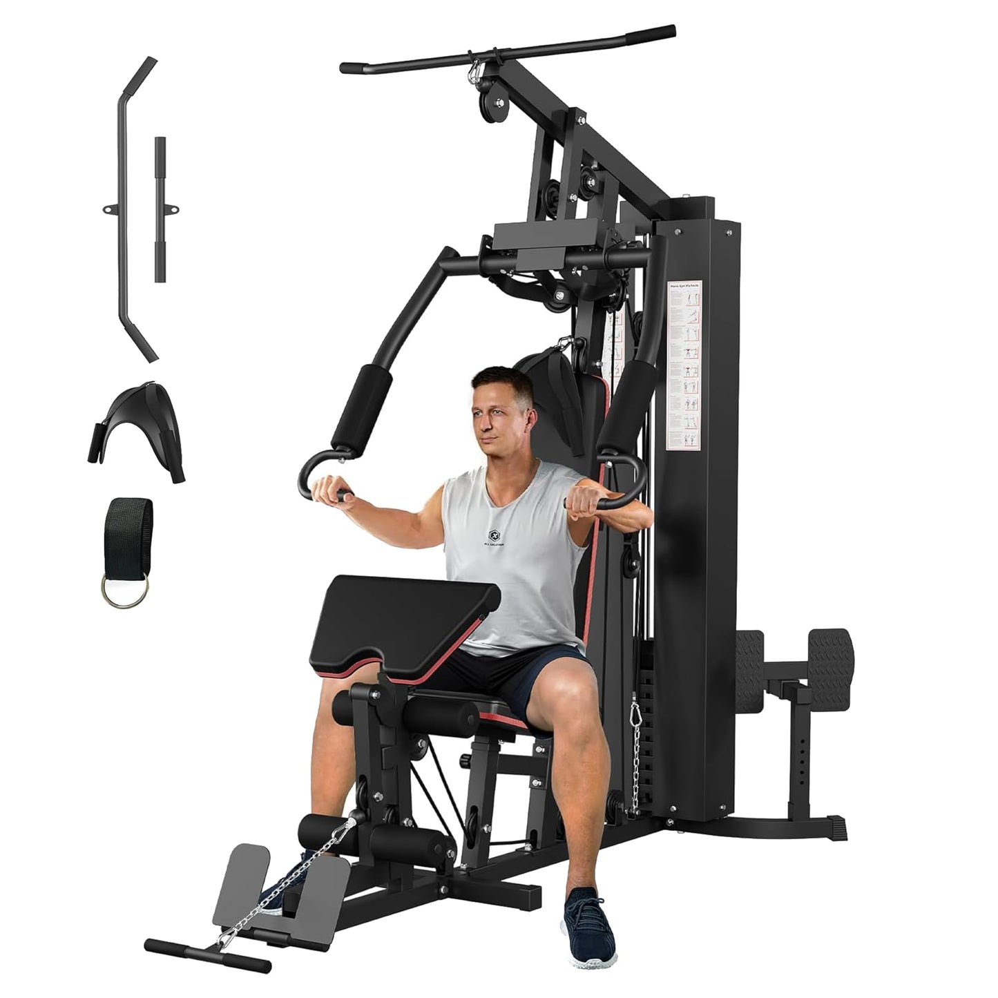 Multifunctional Carbon Steel Home Gym Equipment, Full Body Workout Machine with 150 Lb Weight Stack and Pulley System, Strength Training Exercise Equipment for Home, Black