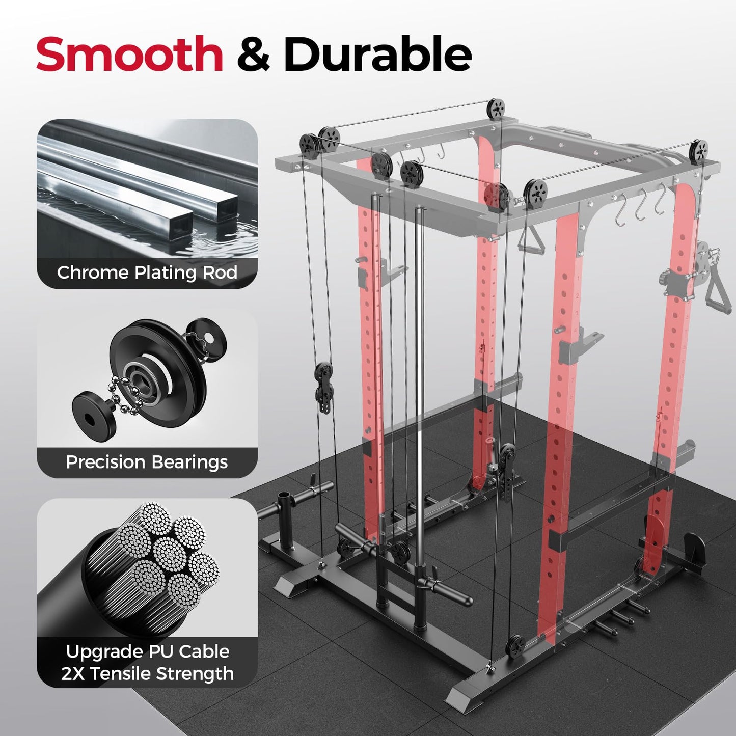 Sportsroyals Power Cage, Multi-Functional Squat Rack, Power Rack with Pulley System & LAT Pull Down, Workout Cage with J Hooks for Home Gym