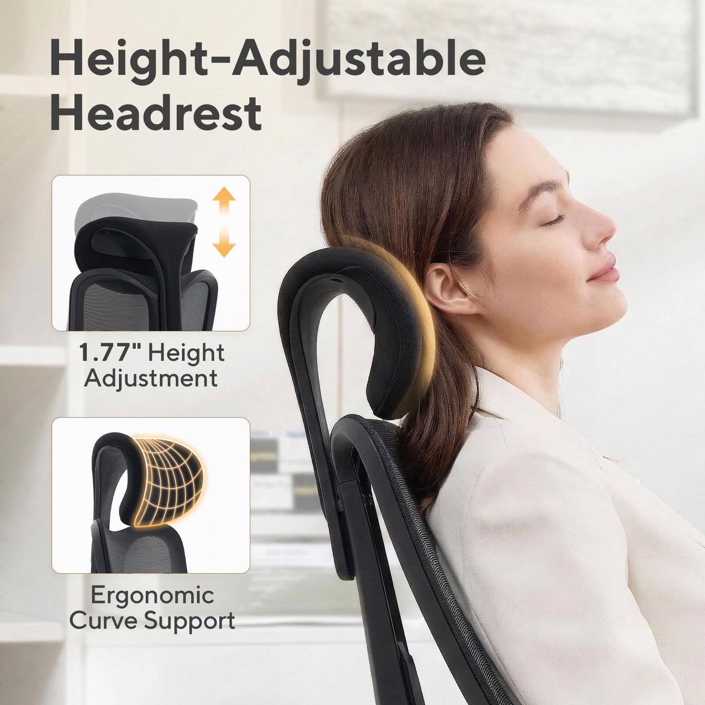 Nouhaus Fluido Ergonomic Office Chair, High Back Mesh Computer Chair w/Height Adjustable Lumbar Support, Backrest & Headrest, Dynamic Back Support, 3D Armrests, Home Office Desk Chairs Comfy (Black)