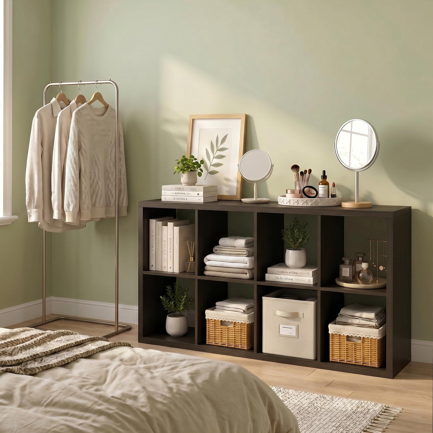CTESNE【Wooden Thick Frame 8 Cube Storage Organizer Shelf with Anti-Tipping Kits + Reversible Open Back Bookcase, Horizontal and Vertical Dual-use Standing Bookshelf（Chocolate,13inch）