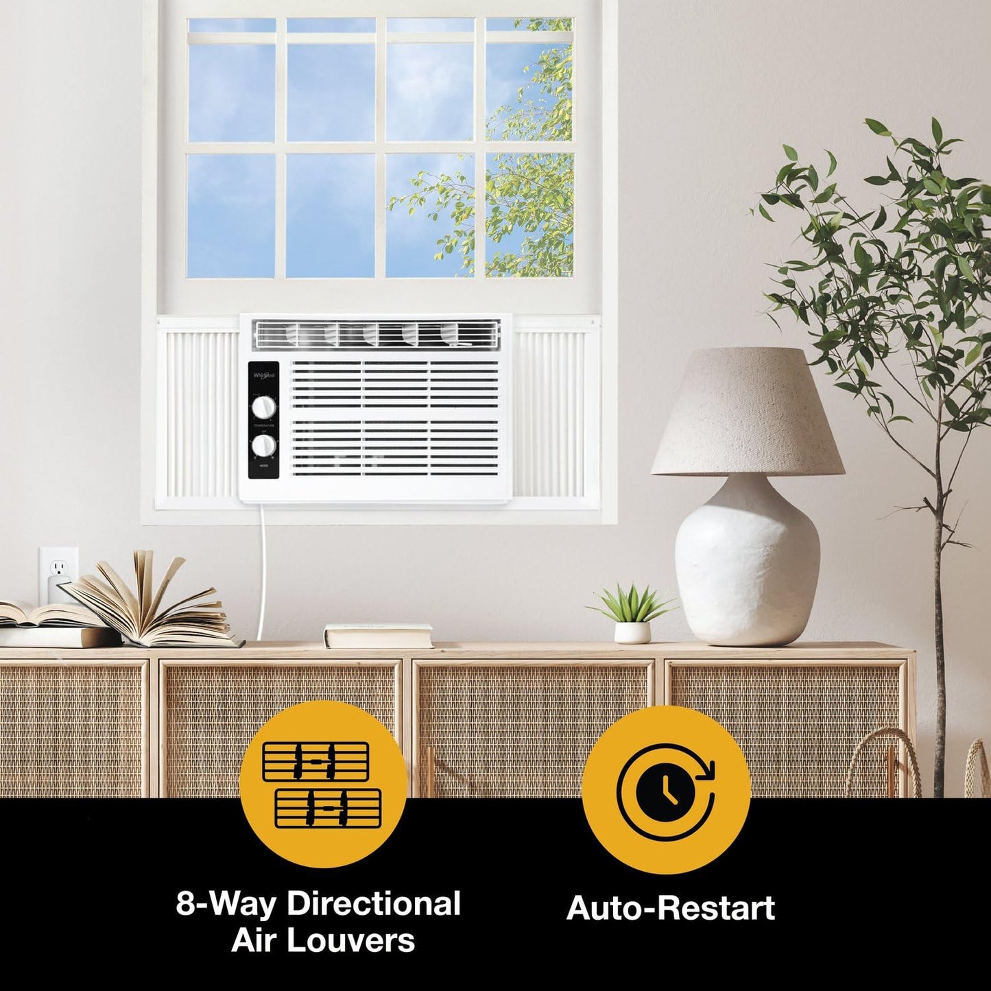 Whirlpool 5,000 BTU 115V Window Air Conditioner & Dehumidifier with Mechanical Controls, Window AC Unit for Apartment, Dorm Room, & Small Rooms up to 150 Square Feet in White