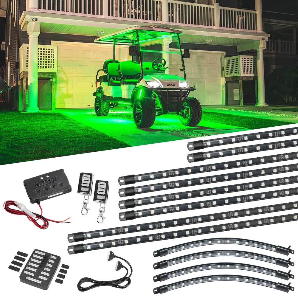 LEDGlow 12pc Million Color LED 6-Seater Limo Golf Cart Underglow Neon Lighting Kit w/Canopy & Wheel Well Lights Fits EZGO, Yamaha, Club Car, ICON, Evolution, Tomblerin, Star EV - for 12-Volt Battery