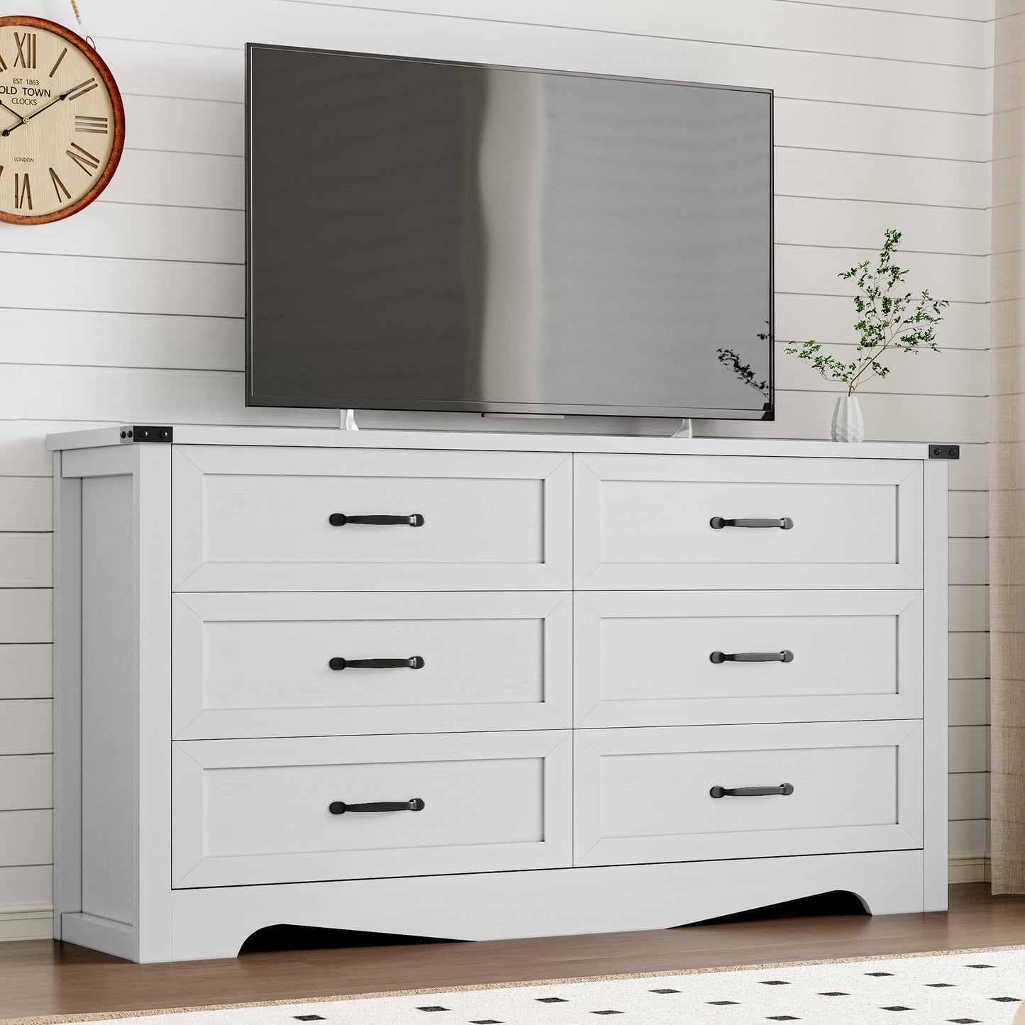 BORNOON 6-Drawer Dresser for Bedroom, Modern Wooden Chest of Drawers with Metal Handles, Anti-Tipping Design, Sturdy and Stable Storage Organizer for Living Room, Entryway, Home Office