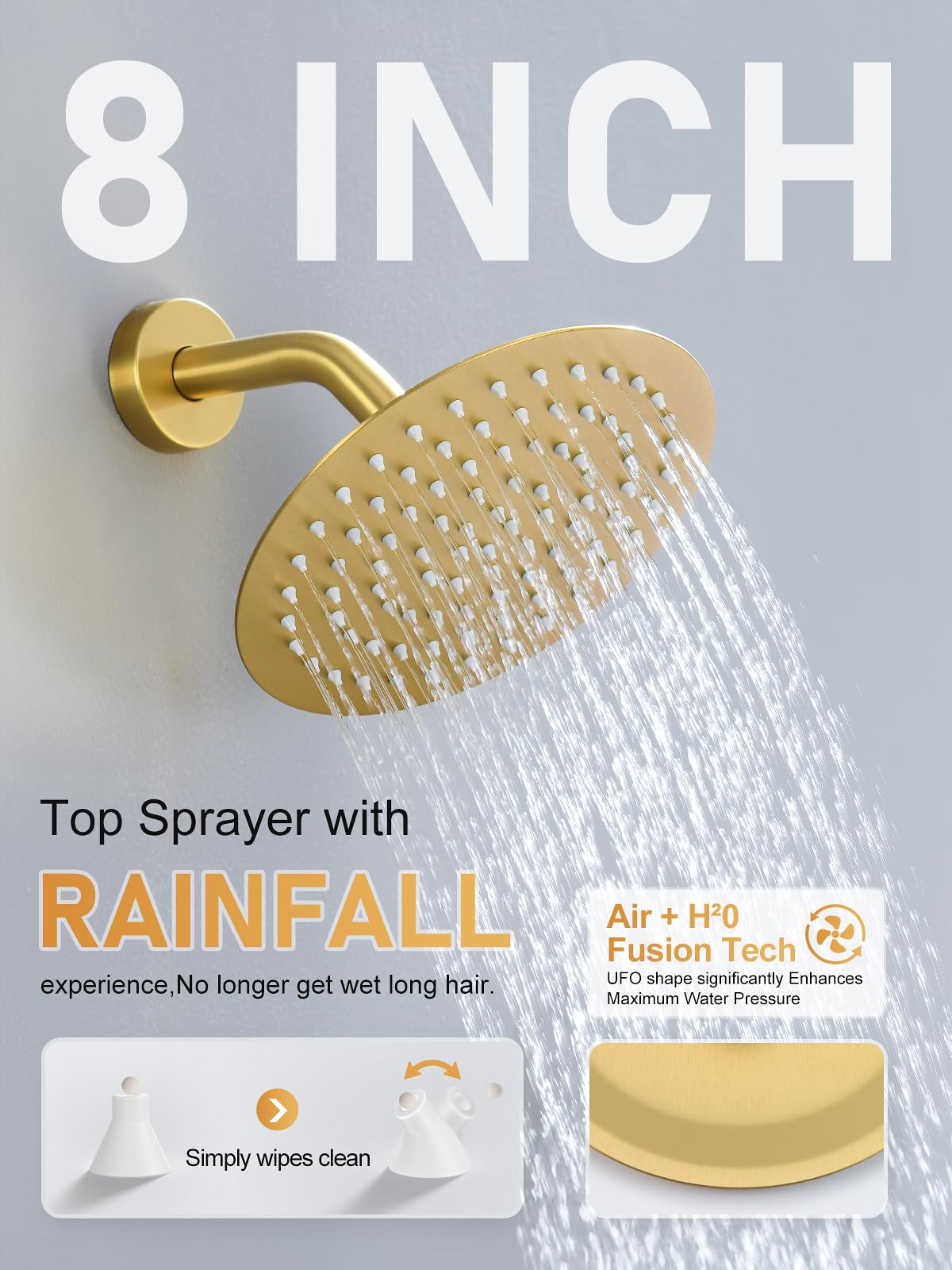 Woindo Shower Faucet Set 10" Rain Shower Head/8'' Side Shower Head and 3 Setting Handheld Ceiling Mount 3 Push Button Diverter Complete Rainfall Round Shower System Included Valve Trim Kit
