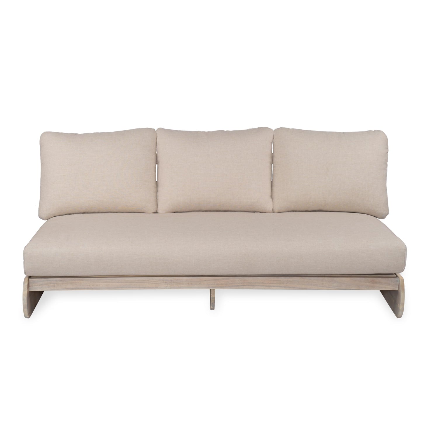 Merax Outdoor Acacia Wood Sofa with All-Weather Cushions, Patio Low 3-Seater Lounge Sofa for Porch, Lawn, Backyard, Balcony, Antique Gray White +Off White