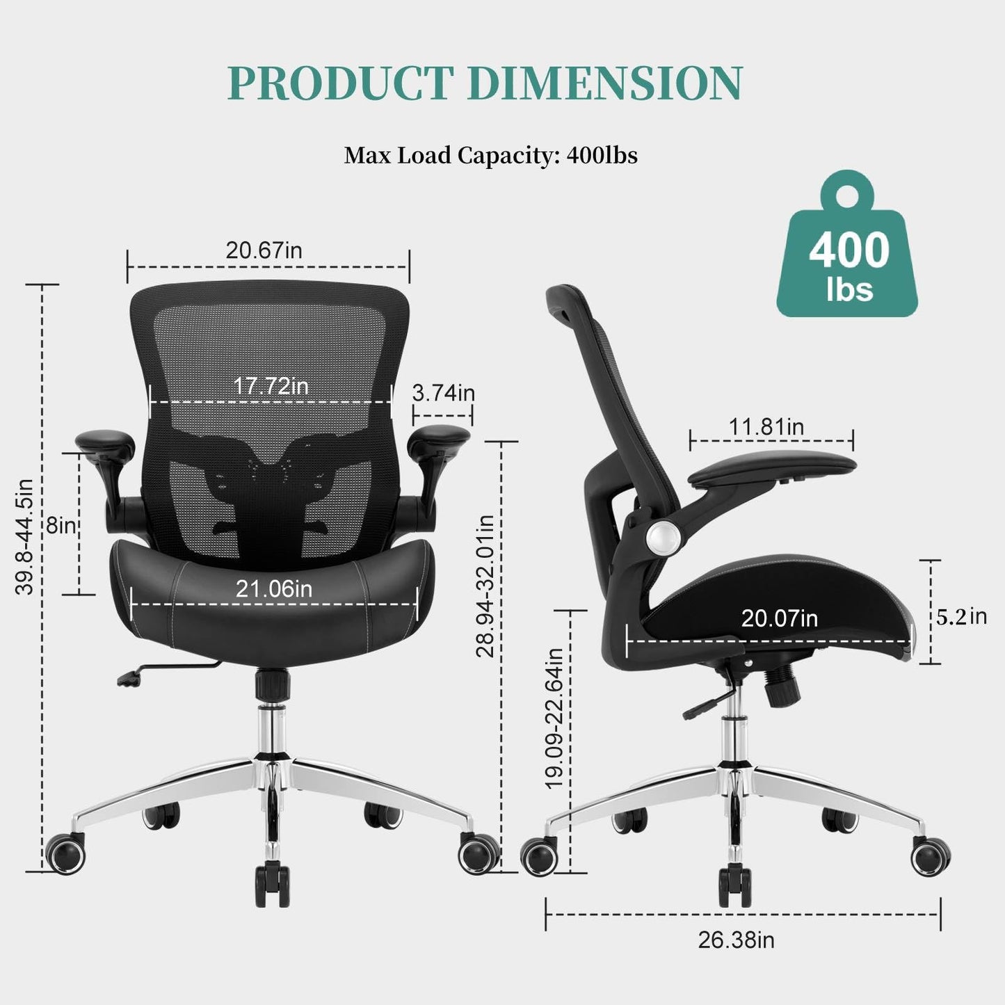Big and Tall Office Chair 400lbs, Heavy Duty Computer Desk Chair with Wide 3D Modeling Foam Seat, Ergonomic Executive Office Chair for Heavy People with Adjustable Lumbar Support Armrests Metal Base