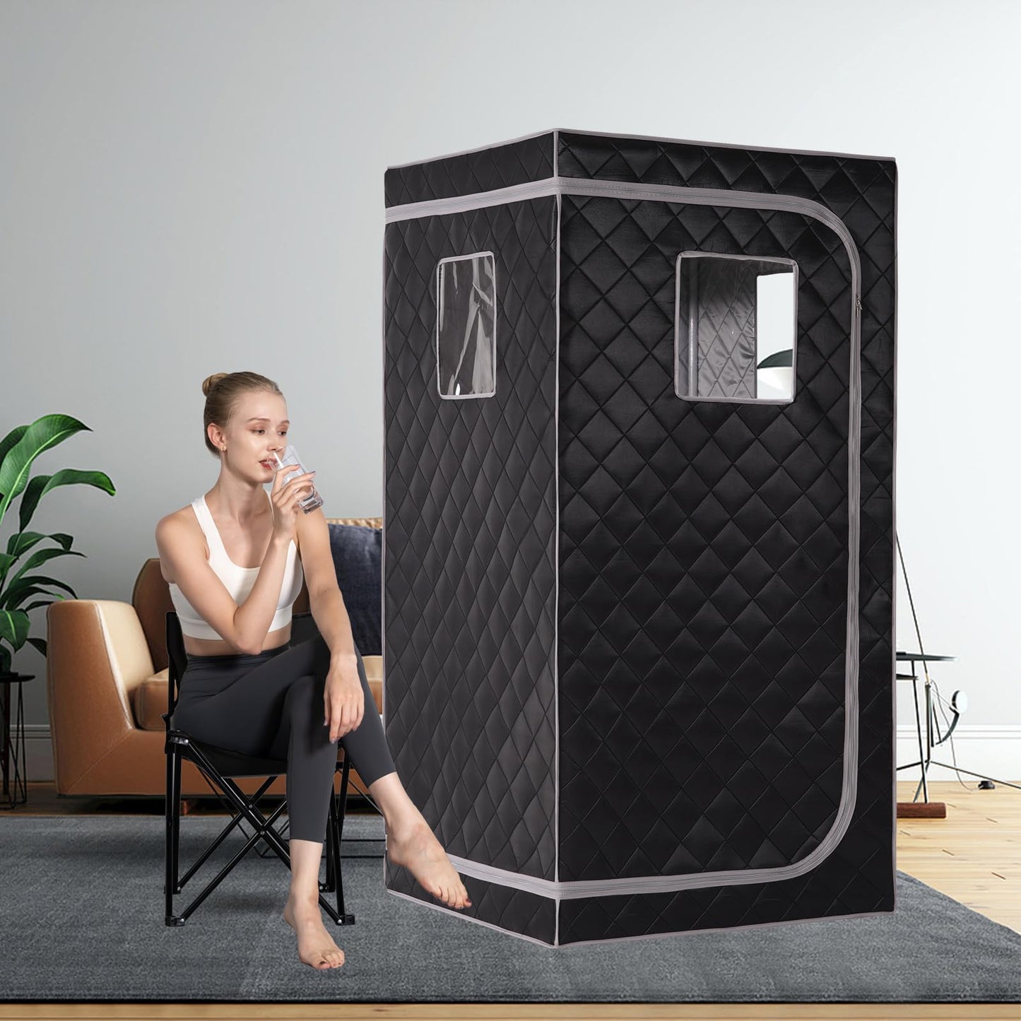 Smartmak Portable Infrared Sauna Box with 660nm Red Light Therapy Lamp for Home, Personal Indoor Full Body Dry Sauna Spa Tent, Relax Saunas with 6 Heaters, Heated Foot Pad, Remote, Chair, Greyborder