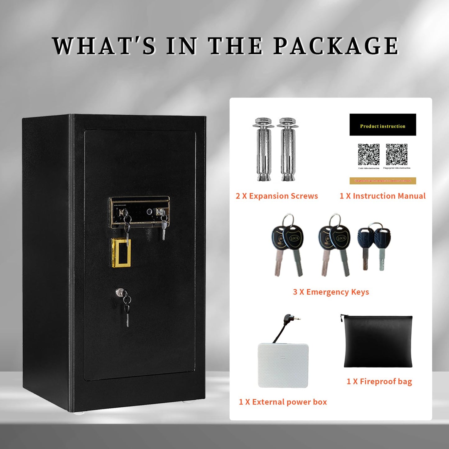 MLJ Large Security Safe - 8.1 Cu. Ft. Waterproof & Fireproof Home Safe with 2 Removable Shelves and Inner Cabinets for Storing Money, Medicines, Jewellery and Other Valuables (Fingerprint Lock)