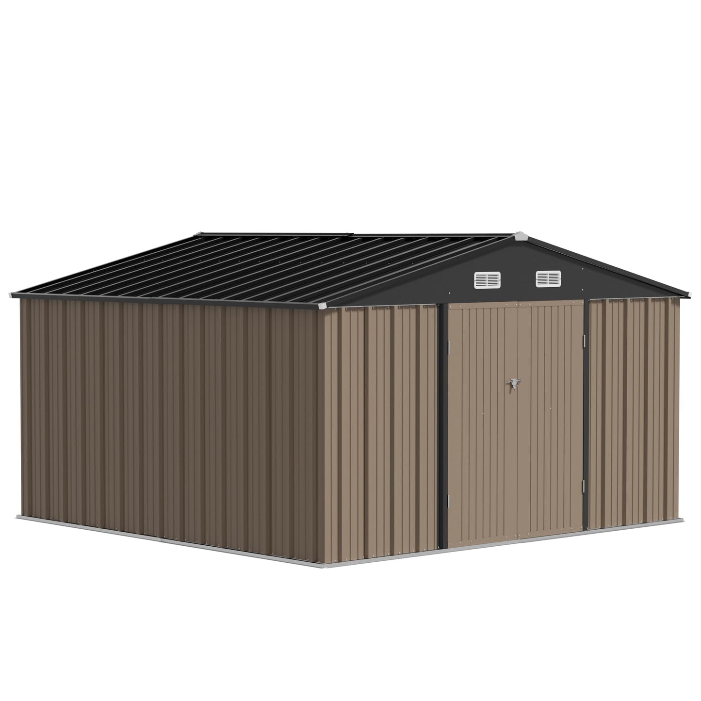 JUMMICO 10 x 10 FT Outdoor Storage Shed, Large Metal Garden Shed & Tool Sheds for Backyard Garden Patio Lawn (Brown)