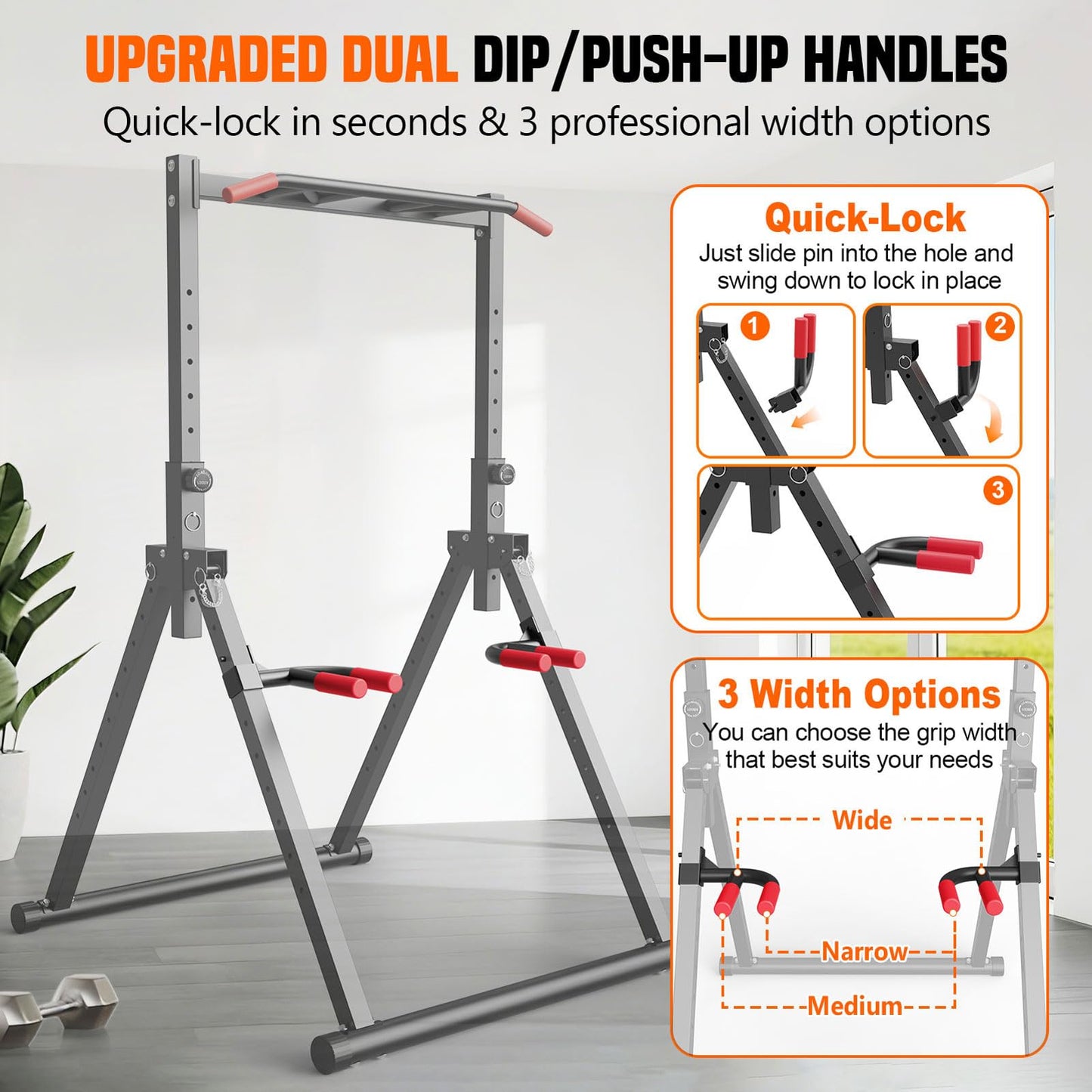 SERTT Foldable Power Tower Dip Station for Pull Ups, Dips & Push Ups, Upgraded Free Standing Pull Up Bar Station, Multi-function Workout Equipment for Home Gym Strength Training, Support 440LBS