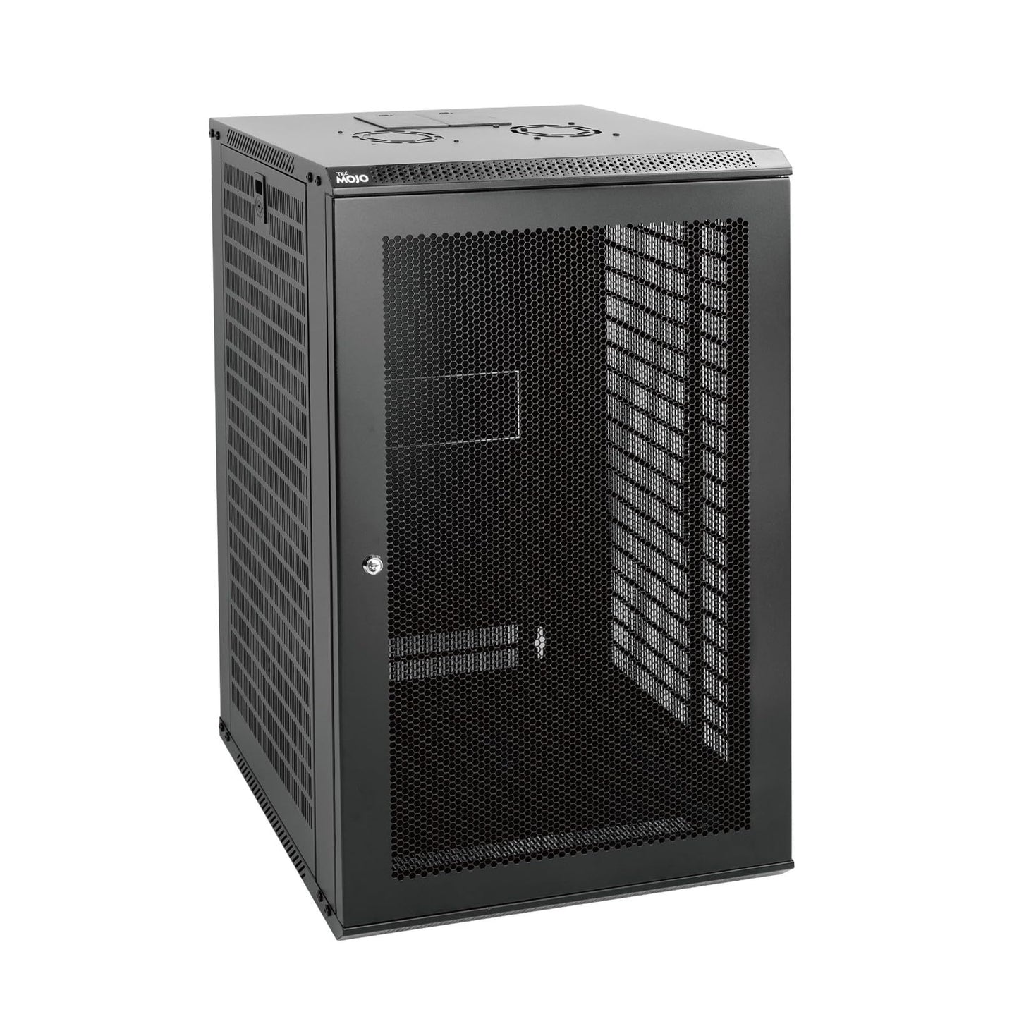Tecmojo 18U Wall Mount Rack Network Cabinet for 19" IT Equipment,with Lockable Mesh Door and Side Panels,Cooling Fan,Black,17.7inch Depth for AV/Computer/Electronics Equipment Data Rack