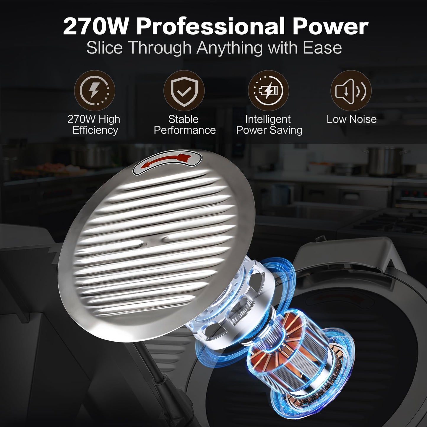 Zomagas 12-inch Commercial Meat Slicer, 270W Powerful Food Slicer, 0-18mm Thickness Adjustment, Built-in Sharpener, Suitable for Slicing Meat, Cheese, Vegetables, and More