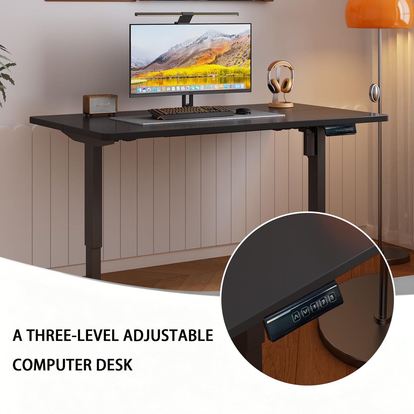 plyosdey 47.2" Electric Standing Desk, Malacca Solid Wood Material, Height Adjustable Computer Desk, 3 Memory Height Settings, Home Office Desk for Study and Gaming (Black Walnut Color, 47.2 * 23.6)