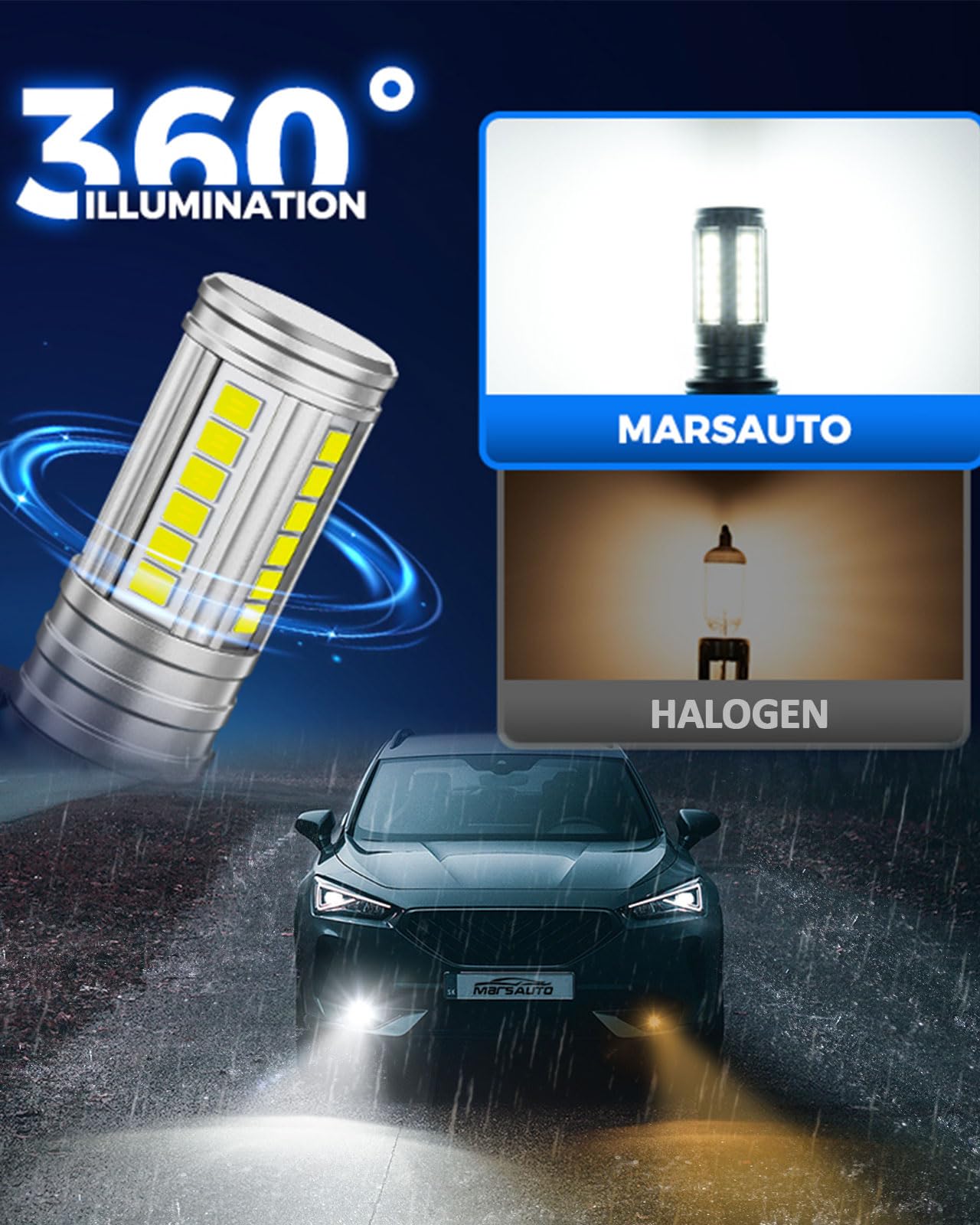 Marsauto H10 9145 LED Fog Light Bulbs 12000LM 6500K White 360? Illumination Pack of 2