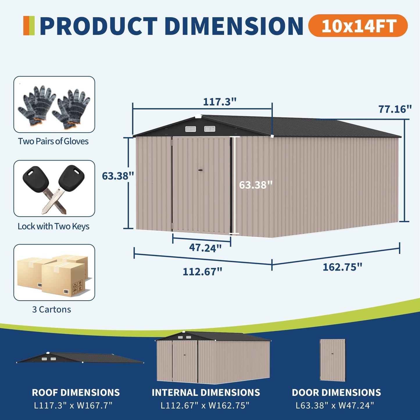 10x14 FT Metal Storage Sheds Outdoor, Metal ToolShed with Lockable Door, Metals Yard Sheds Metals Garden Shed Kit, MetalUtility Sheds Buildings with Air Vent for Backyard Garden Patio Lawn