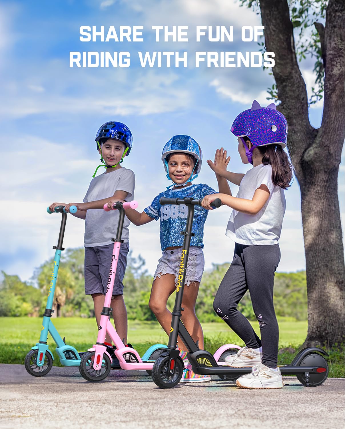FanttikRide C9 Kids Electric Scooter Ages 8-12, Foldable for Kids 3.9-5.2 ft, 132 lbs, 5 Miles Range, Up to 40 mins Ride Time, 2 Safe Max Speed 6/10 MPH, 3 Adjustable Heights, Pink
