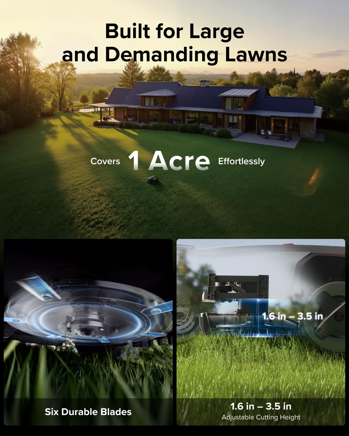roborock RockMow X130H Robot Lawn Mower, Wire-Free 4WD Robotic Lawn Mower with Full-Band RTK + Quad-Vision Navigation, Auto Mapping, Multi-Sensor AI Obstacle Avoidance, 80% Slope, Covers Up to 1 Acre