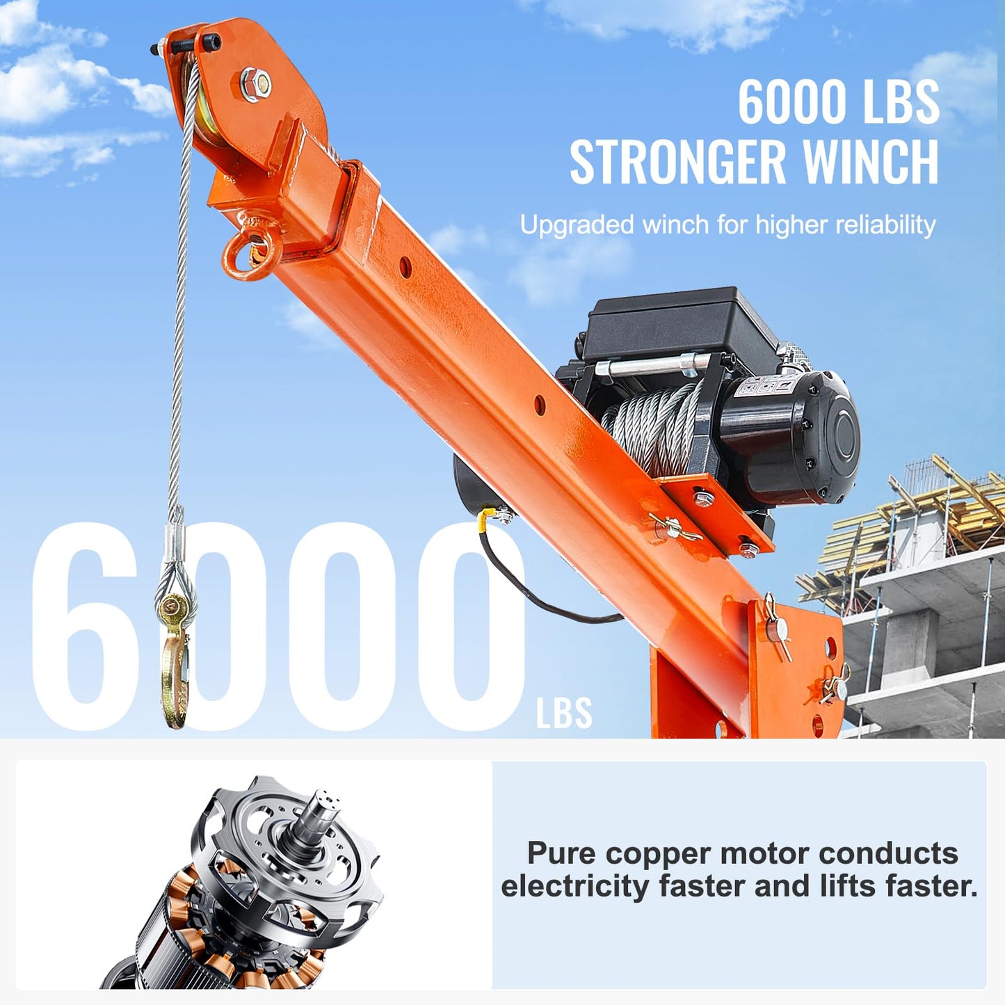 VEVOR 2200 lbs Electric Pickup Truck Crane with Electric Winch 6000 lbs 12V, Folding Truck-Mounted Bed Crane, Steel Pickup Truck Jib Crane Hoist 360° Swivel for Lifting Goods in Construction, Factory