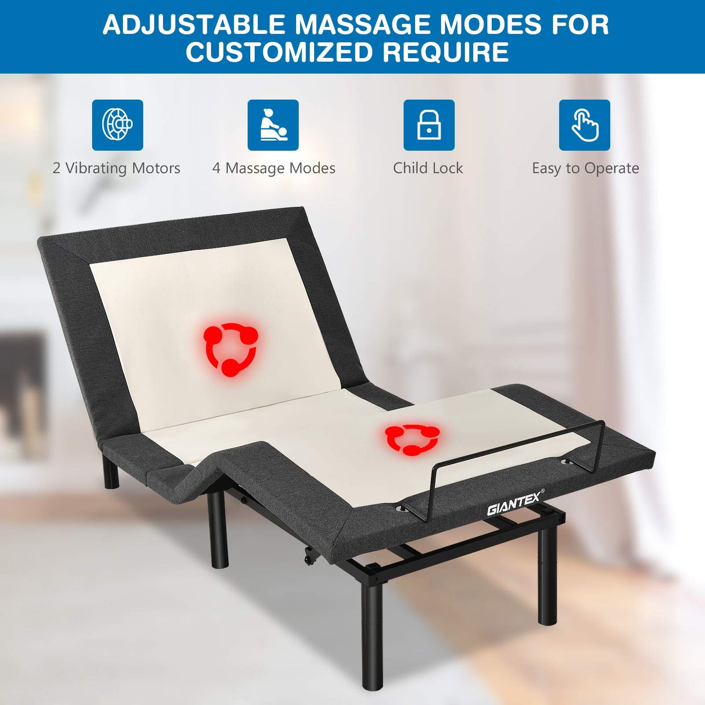 Giantex Adjustable Bed Base with Remote, Zero Gravity Electric Adjustable Bed w/Head and Foot Incline, Vibration Massage, USB Ports, Under-Bed Nightlight, Preset & Memory Positions (Twin-XL)