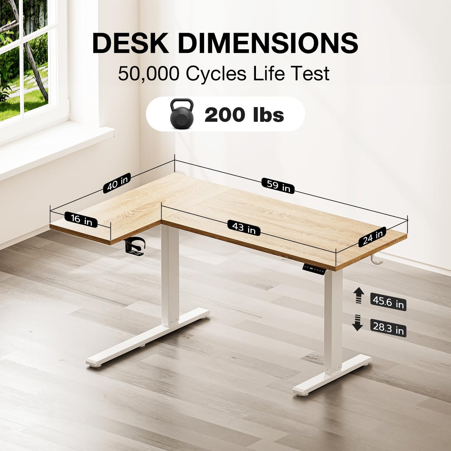Muvai 59 Inch L Shaped Standing Desk Adjustable Height with Cable Management Tray,Gaming Electric Corner Standing Desk, Sit Stand Computer Table with Reversiable Splice Board,Light Rustic Brown