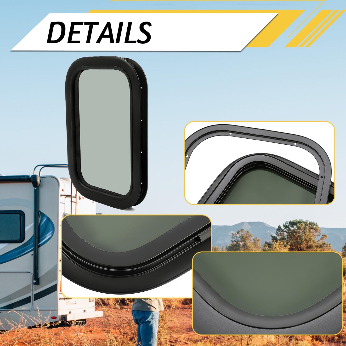 KUAFU RV Side Window Replacement Tinted Glass 12in X 18in with Mounting Ring, Model GO-2720