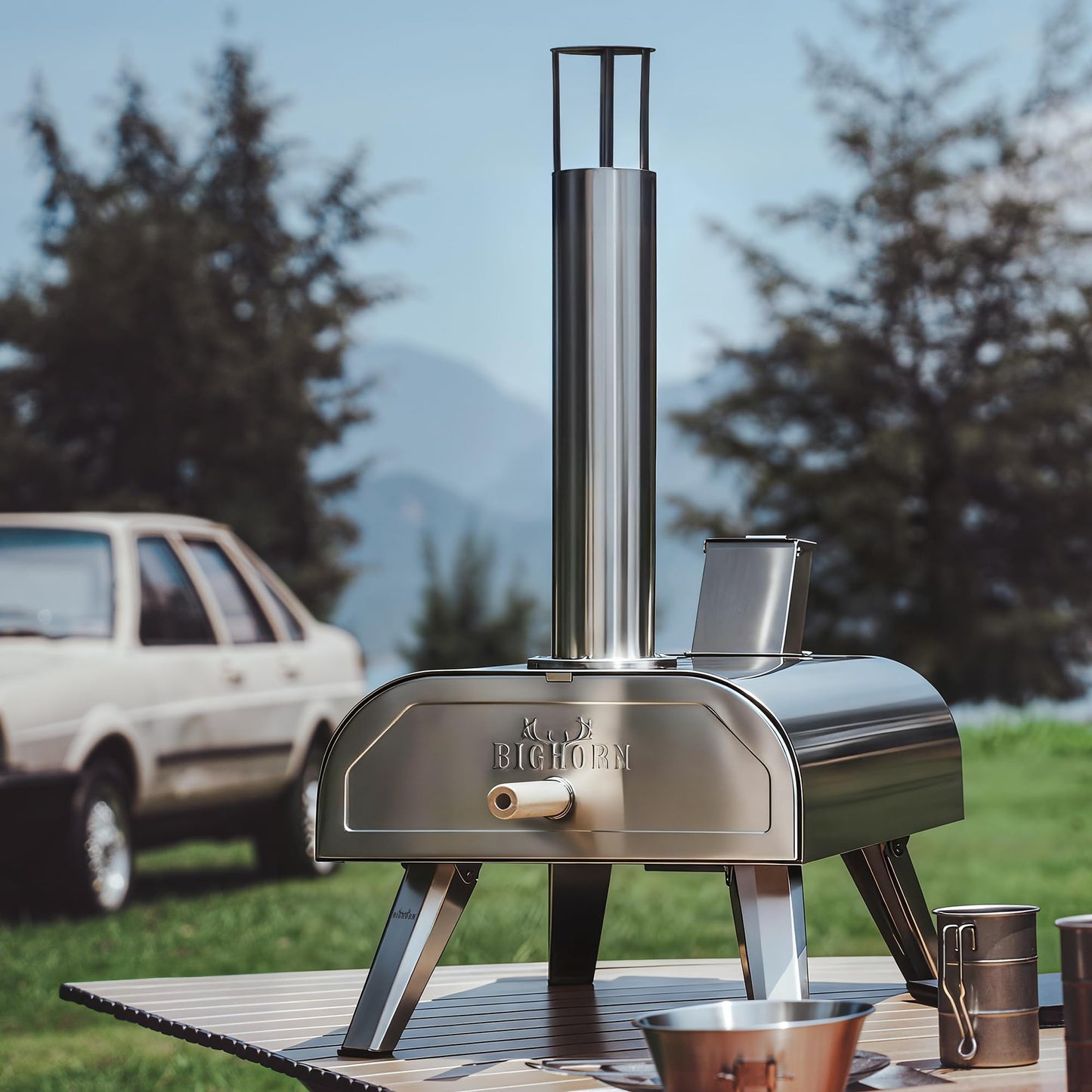 BIG HORN OUTDOORS 12" Dual Fuel Pizza Oven – Electric & Wood Pellet, Indoor & Outdoor High-Temp Pizza Maker (1000°F) with Pizza Stone for Wood-Fired Flavor