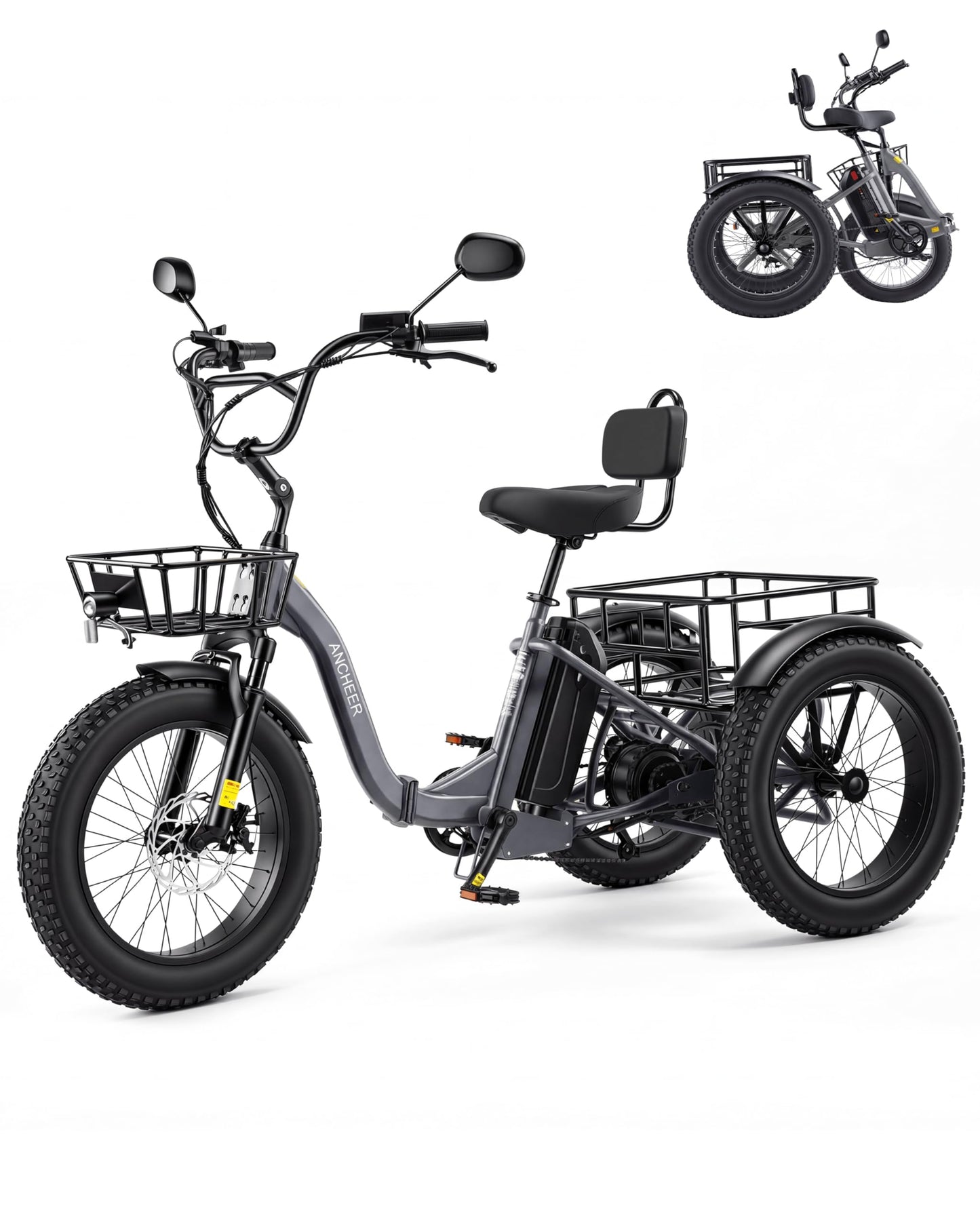 ANCHEER Electric Tricycle for Adults, 48V/864WH E Trike, 749W Powerful Motor, 20"x4.0" Fat Tire 3 Wheel Electric Bike, 3A Fast Charger, 15.5MPH, 65 Miles, Parking, Differential, UL2849 Compliant