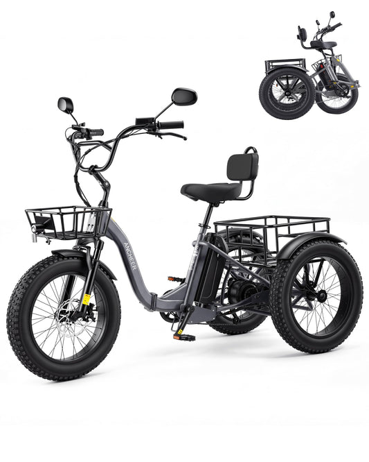 ANCHEER Electric Tricycle for Adults, 48V/864WH E Trike, 749W Powerful Motor, 20"x4.0" Fat Tire 3 Wheel Electric Bike, 3A Fast Charger, 15.5MPH, 65 Miles, Parking, Differential, UL2849 Compliant