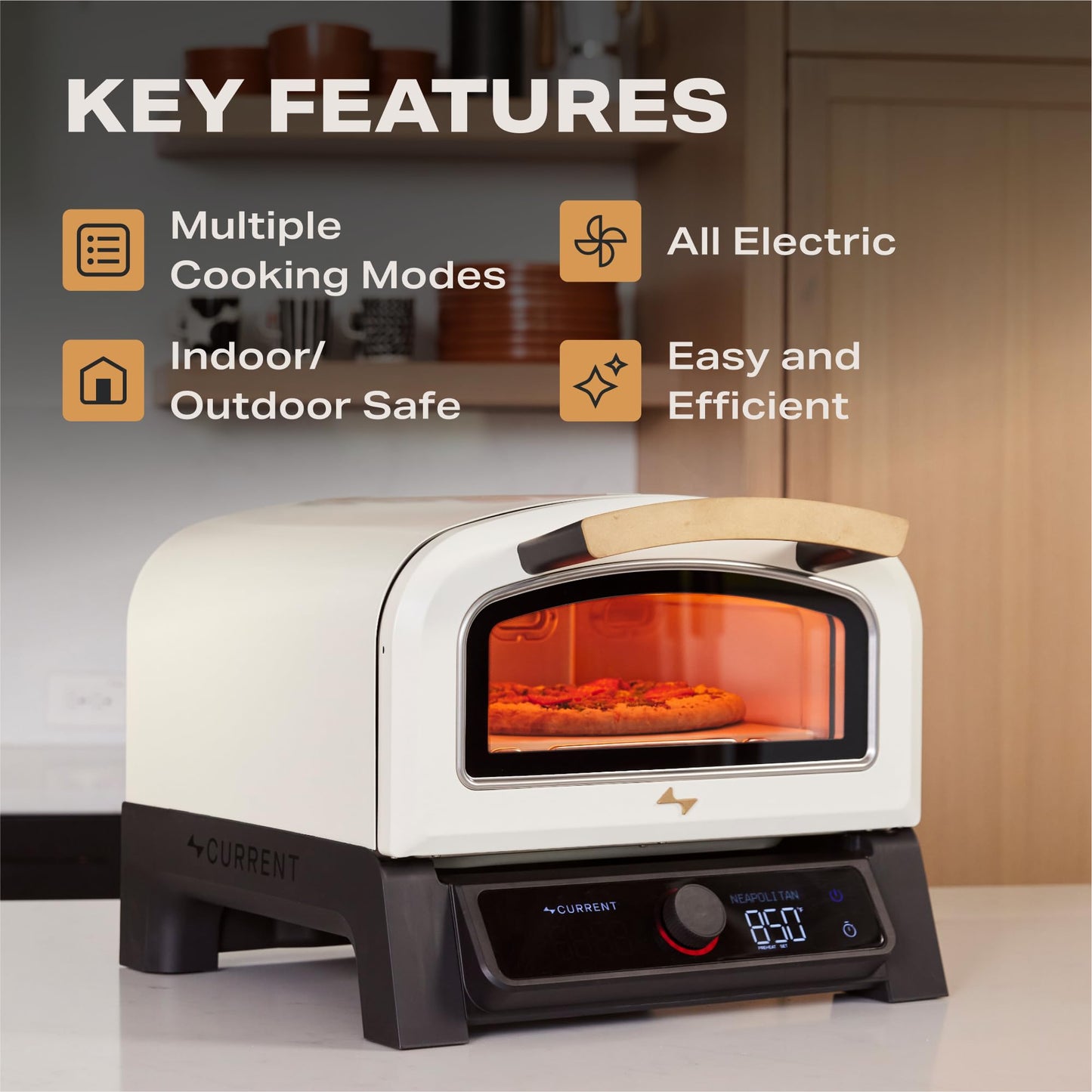 Current® Model P Electric Pizza Oven Indoor & Outdoor, 850°F Countertop Oven, No Turning Required, Perfect Pizza Every Time, Smart App Control, 12-Inch Pizza Stone Included, Sand