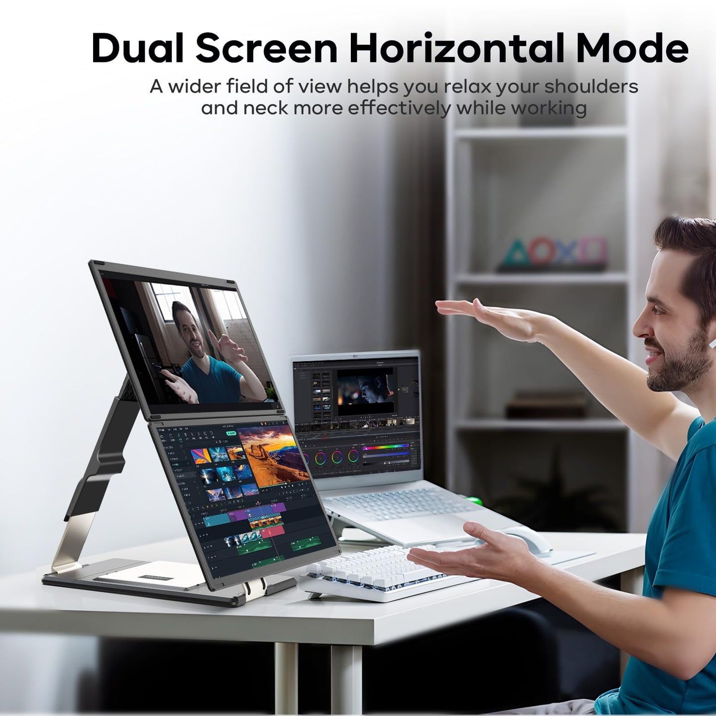 Laptop Screen Extender, 15.6'' 1080P FHD Laptop Monitor Extender with 235°Rotation Detachable Dual Monitor, Plug & Play, Triple Screen for 13"-17.3" Laptops Compatible with Mac/Wins/Android/Dex