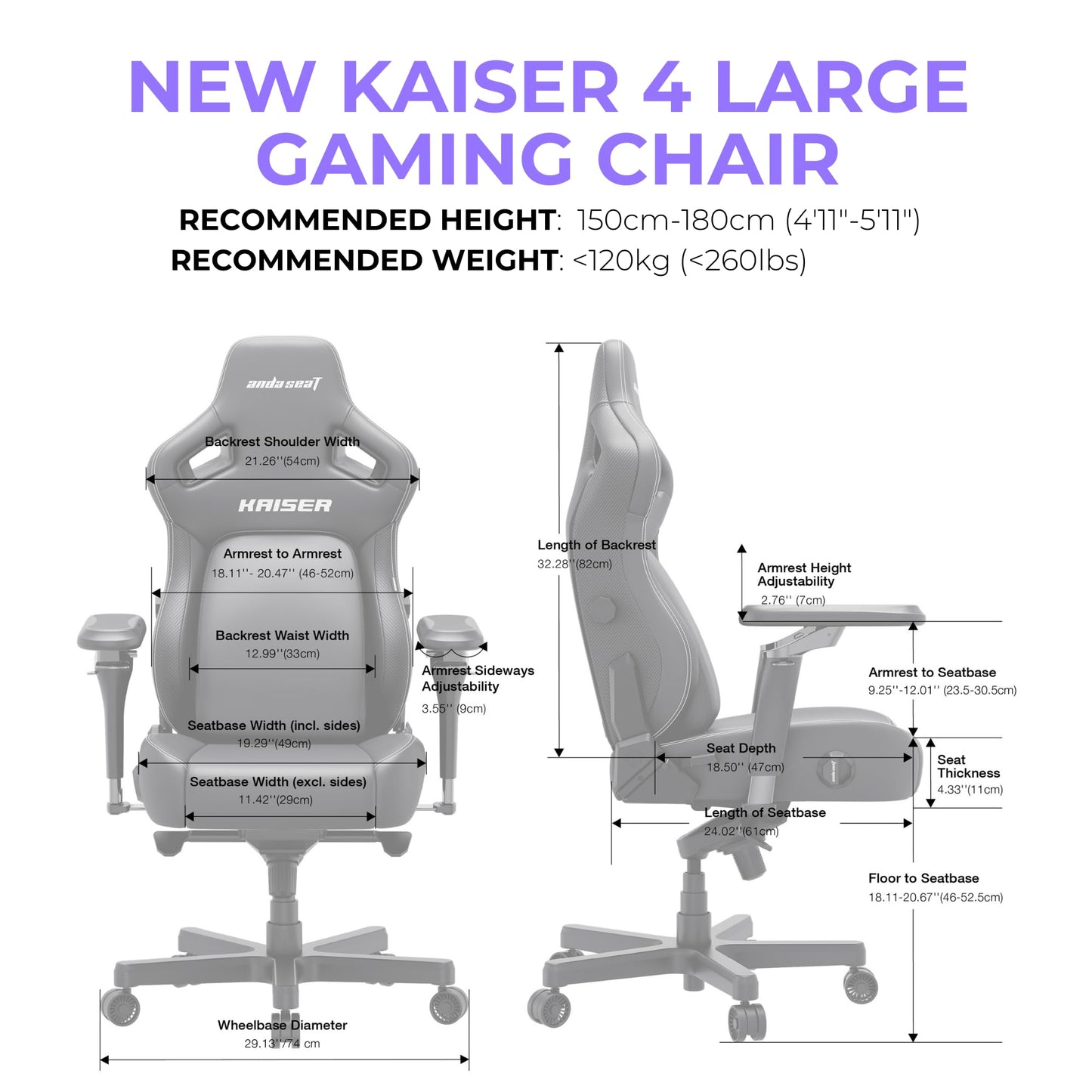 Anda Seat Kaiser 4 Large Gaming Chair for Adults - Ergonomic Black PVC Leather Gaming Seat with 6D Armrest, Comfortable Office Chair with Lumbar Support, Heavy Duty Wide Computer Seat