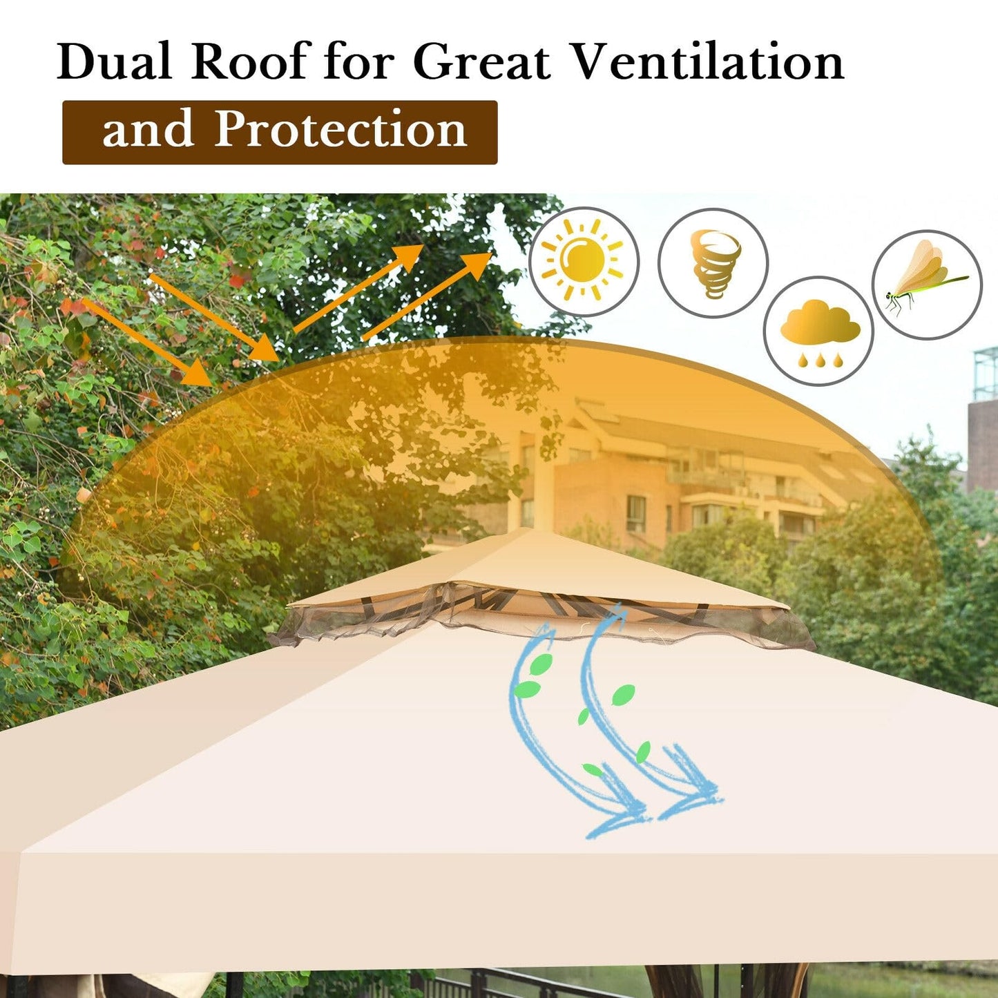 LAUSAINT HOME 10' x 10' Outdoor Patio Gazebo, Heavy-Duty Steel Frame Gazebo with Double-Tier Roof & Mosquito Netting, Party Tent Shelter for Backyard, Garden, Lawn, Khaki