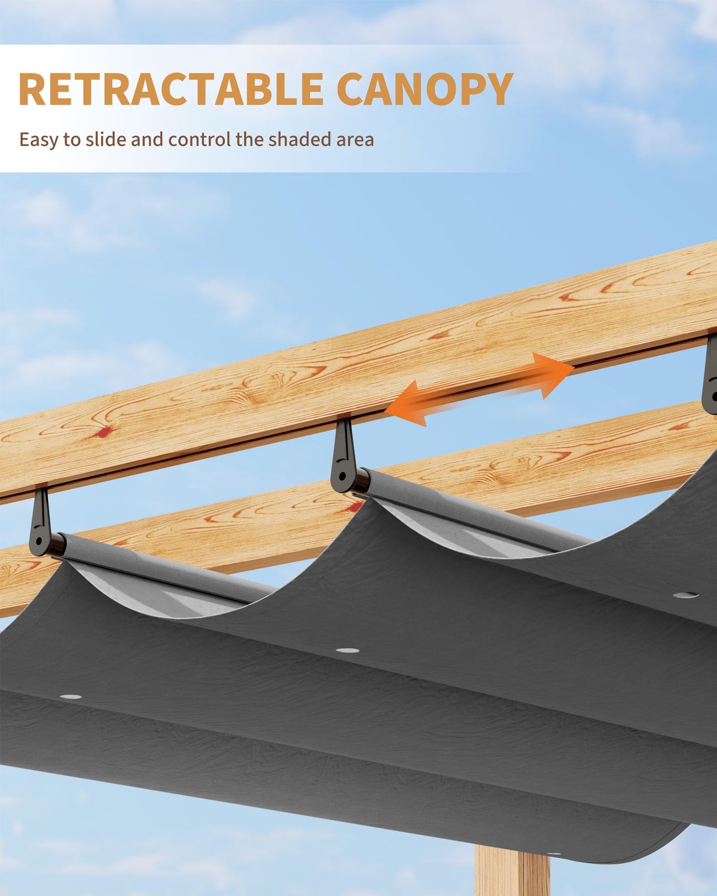 KYBOLT 10x10 Ft Outdoor Pergola Aluminum Pergola with Retractable Canopy Wood-Grain Sun Shade Shelter for Garden Patio Backyar Deck(Gray)
