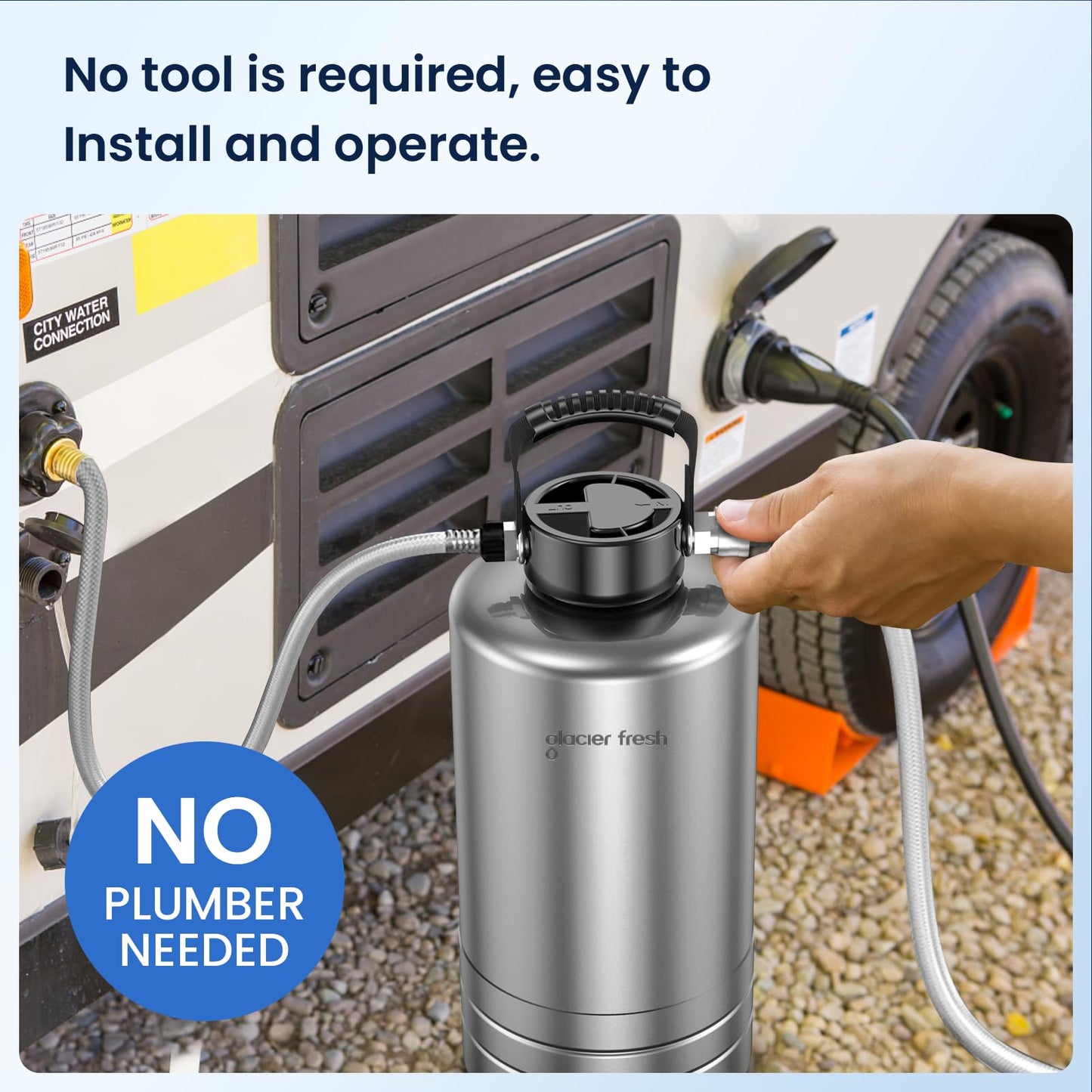 GLACIER FRESH Portable RV Water Softener, 16,000 Grain with Stainless Steel Garden Hose Quick Connects for RVs, Trailers, Boats, Mobile Car Washing, Pressure Washing