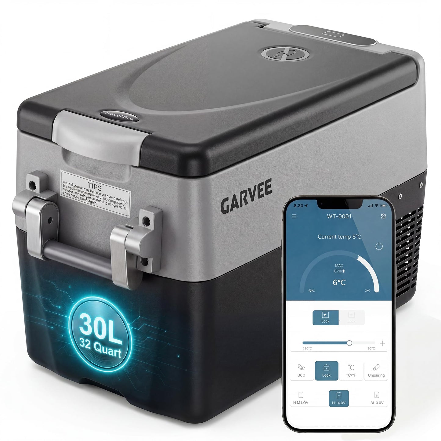 Garvee 42QT 12V Portable Refrigerator, Dual Zone Car Fridge Freezer with App Control & AC/DC Power for Camping, RV, Truck, Fishing & Home