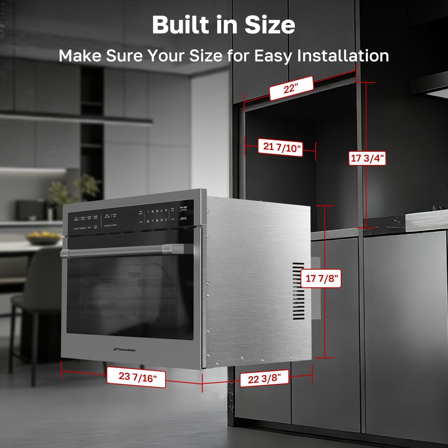 24 Inch Built-in Microwave and Convection Oven Combination, ThermoMate 1.6 Cu. Ft. Wall Oven Microwave Combos, 1000 Watt Power, Sensor Cook, Touch Control LCD Display, Stainless Steel Finish