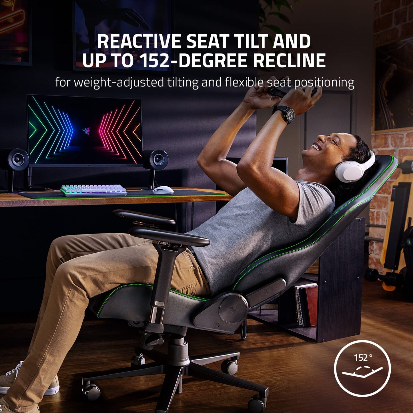 Razer Enki Gaming Chair: All-Day Comfort - Built-in Lumbar Arch - Optimized Cushion Density - Dual-Textured, Eco-Friendly Synthetic Leather - Reactive Seat Tilt & 152-Degree Recline - Black