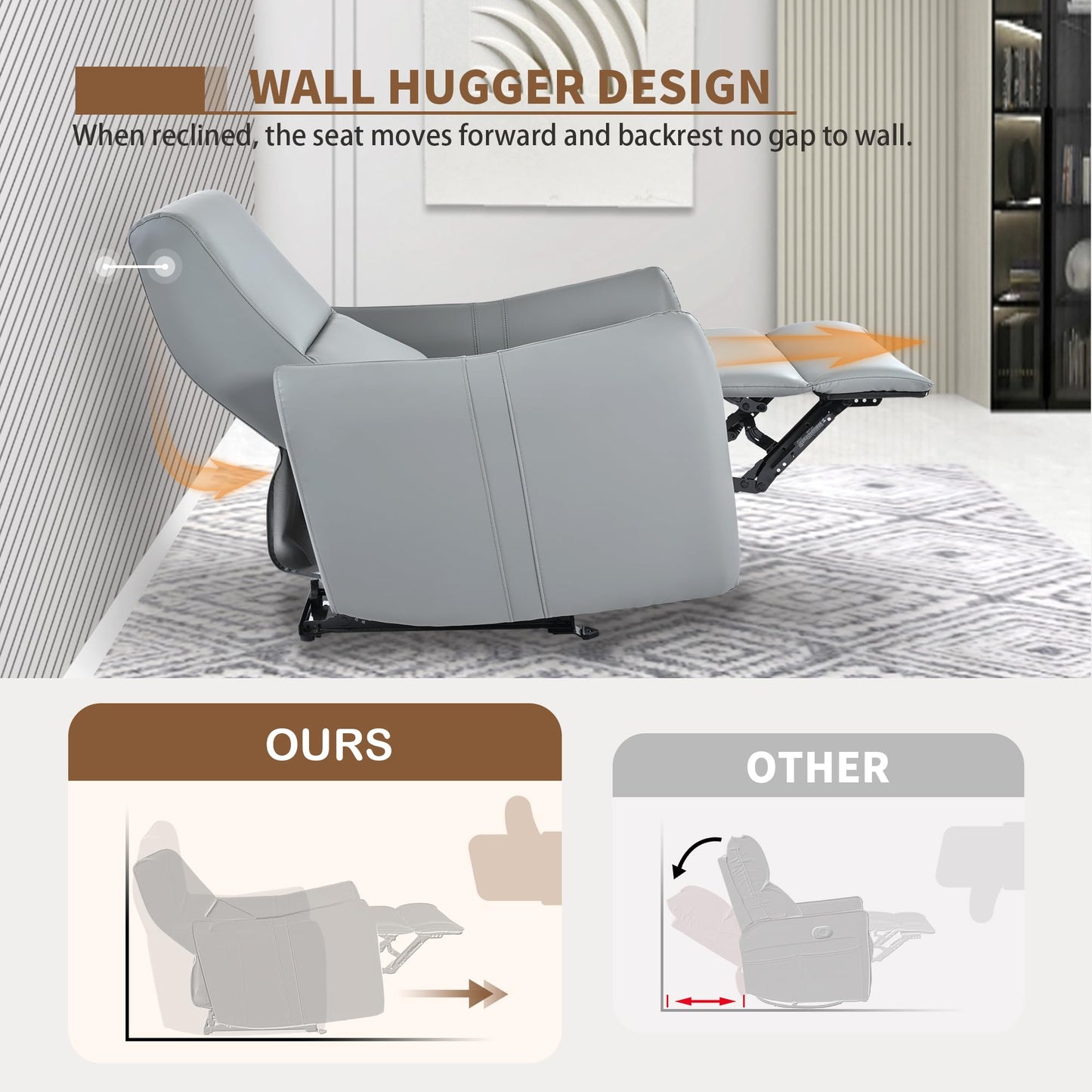 KEIKI Wall Hugger Recliner,Power Recliner Chair, Electric Recliner, Individual Seat Home Theater Recliner Chair with USB Port, Electric Glider Reclining Sofa for Bedroom, Apartment, Blue Gray
