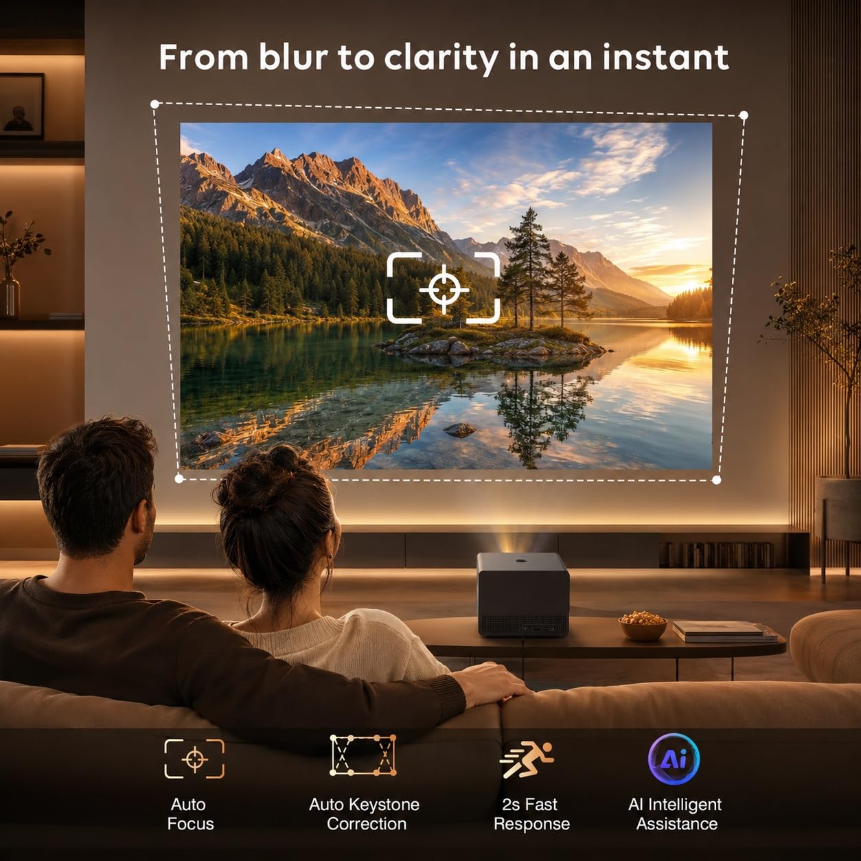 Ecosky 3500 ANSI Lumens Licensed Google TV Projector, Native 1080P 4K Supported Smart Projector with Auto Focus, Keystone, WiFi Bluetooth for Bedroom Home Theater Outdoor Movies