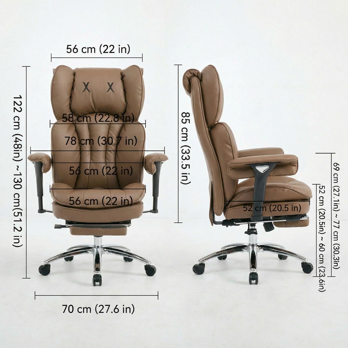 Efomao Big & Tall Executive Office Chair with Footrest - 400lbs Heavy Duty High Back PU Leather Desk Chair, Modern Ergonomic Reclining Computer Chair, Brown