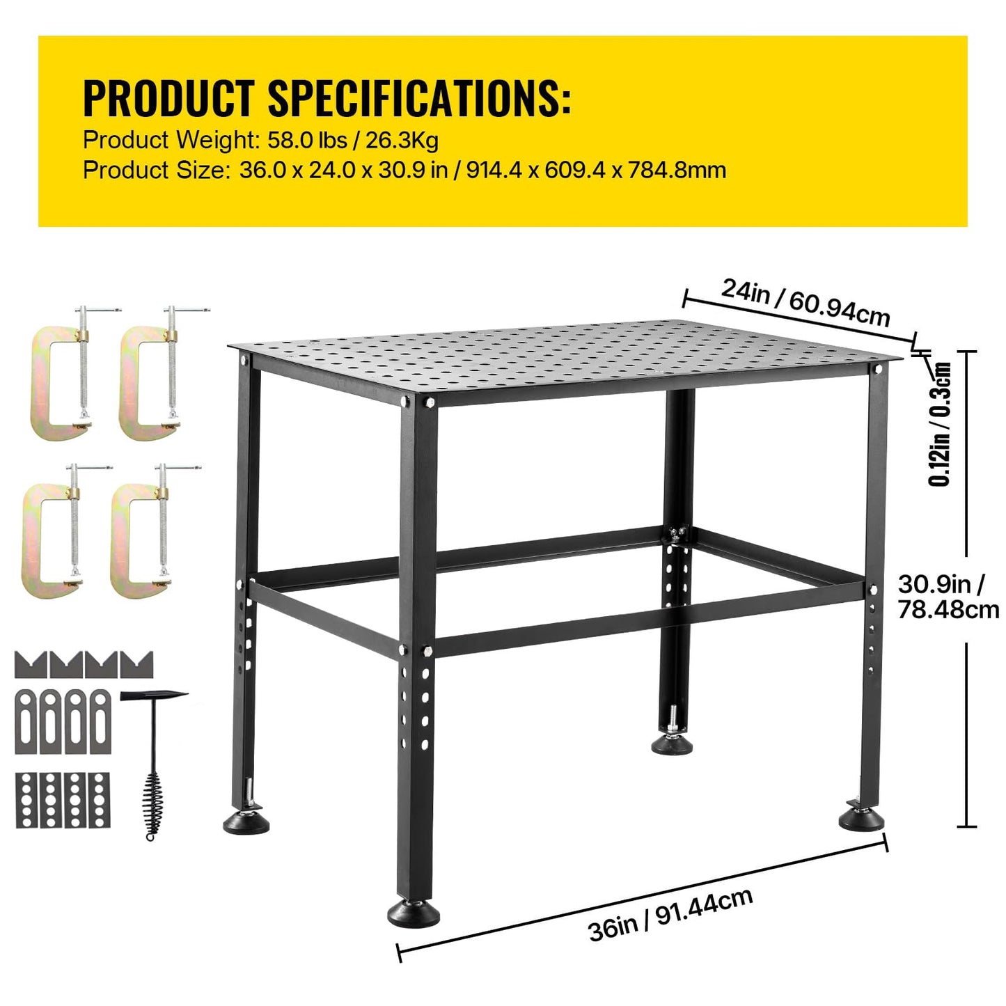 Happybuy Welding Table 36" x 24", 800LBS Capacity Workbench for Welding, Heavy-Duty with 0.63" Fixture Holes and Non-Slip Foot Pads, Ideal for Welding Assembly and Repair Works