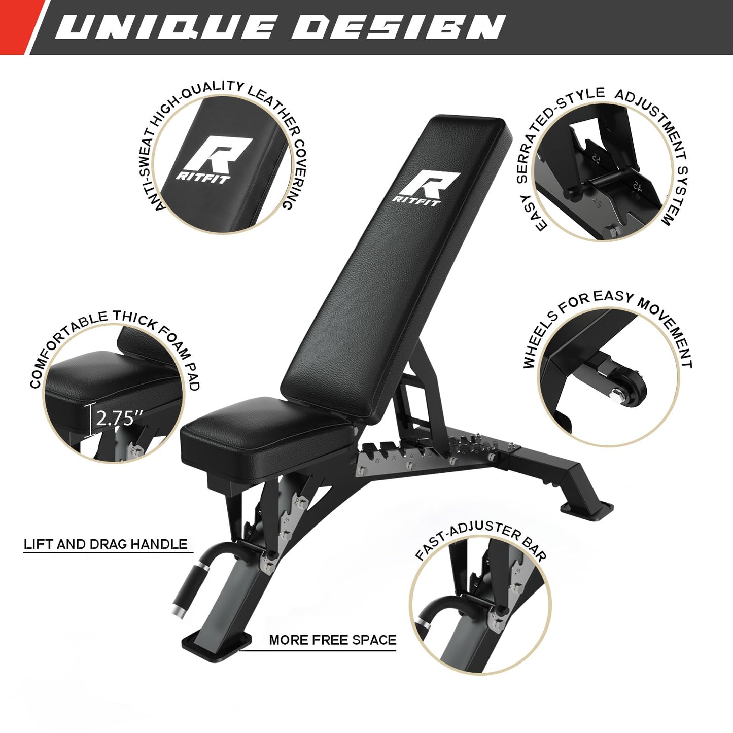 RitFit Multi-Function Garage & Home Gym Package Includes 1200LBS Power Cage PPC-P3 with Cable Crossover System, Weight Bench, Olympic Barbell Weight Set, Full Body Workout-BLK,Bumper Plate 230lbs